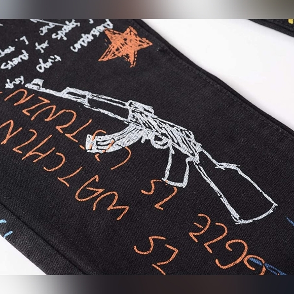 New Mens Painted Designer Slim Fit Jeans Multiple Sizes - Picture 4 of 4